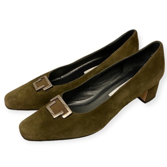 Rangoni 9.5 Suede Leather Womens Heels Shoes Olive Green Color Made In Italy - Picture 1 of 10
